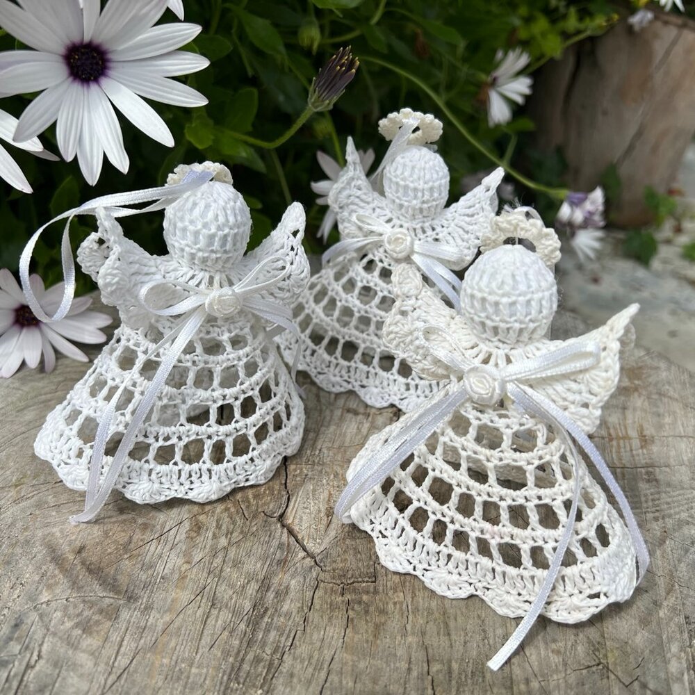 Three Vintage Crochet Angel Tree Topper